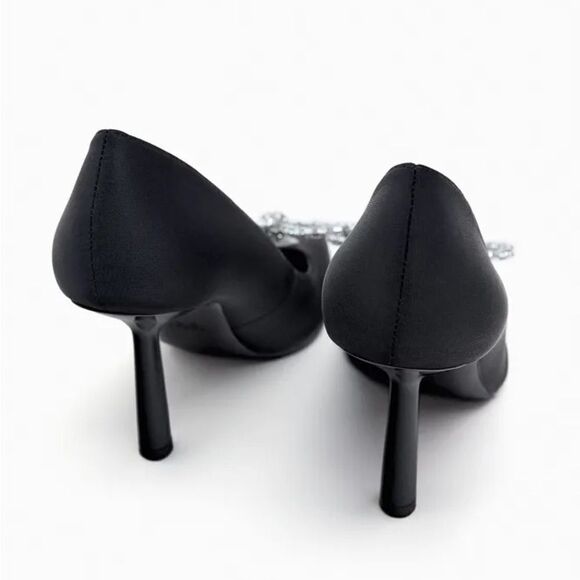 ZARA EMBELLISHED BOW HEELED SHOES BLACK - Picture 6 of 11